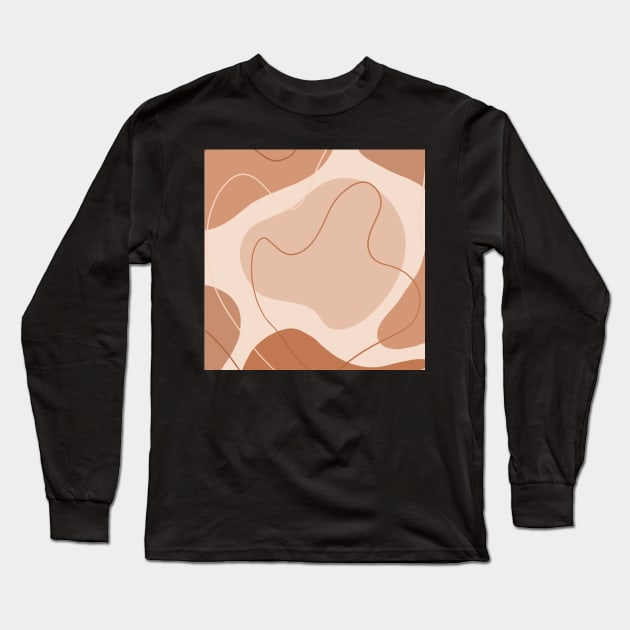 Brown and Beige Neutral Color Geometric Art Shapes and Lines Long Sleeve T-Shirt by LittleFlairTee